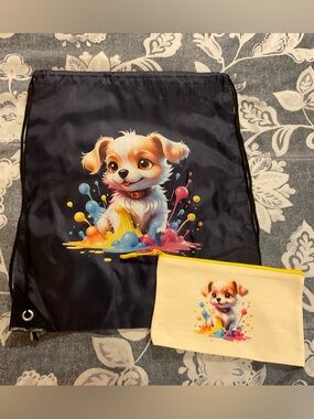 Colorful Drawstring Bag and Pouch, 2 piece set, NWOT